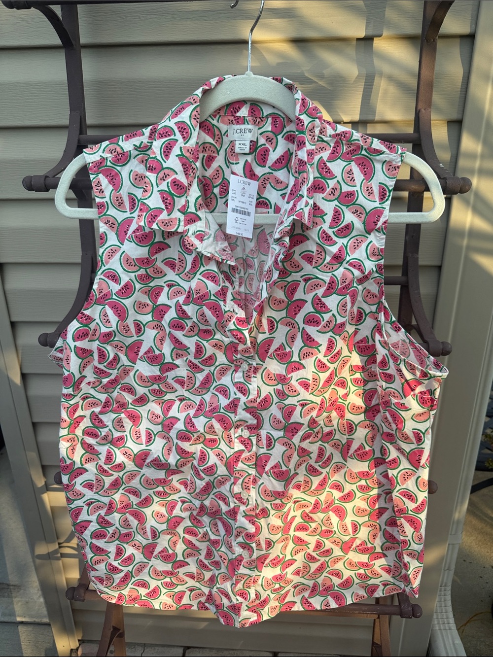 J. Crew Pink Watermelon-Print Sleeveless Button Front Camisole